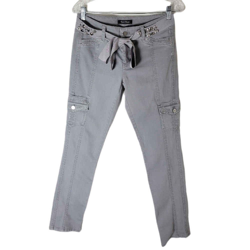 WHBM blanc gray slim leg cargo jeans women’s size 4R studded belted